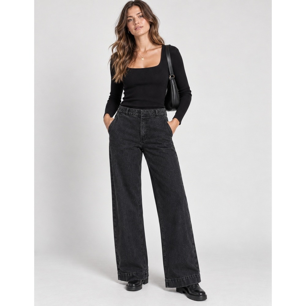 Levi's Ribcage Wide Leg Women 26 Black Denim Jeans